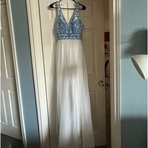 Blue and White Formal Prom Dress